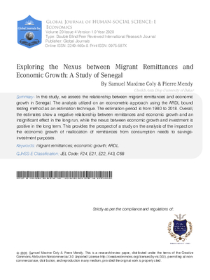 Exploring the Nexus between Migrant Remittances and Economic Growth: A Study of Senegal