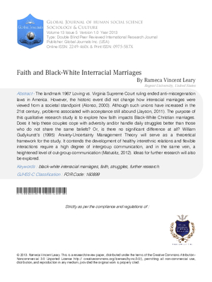 Faith and Black-White Interracial Marriages : A Qualitative Research Study