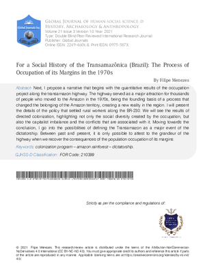 For a Social History of the Transamazônica (Brazil): The Process of Occupation of its Margins in the 1970s