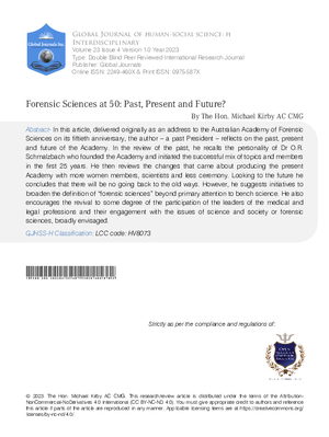 Forensic Sciences at 50: Past, Present and Future?