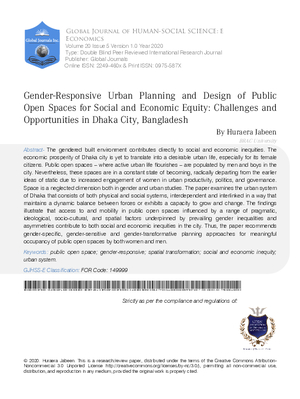 Gender-Responsive Urban Planning and Design of Public Open Spaces for Social and Economic Equity: Challenges and Opportunities in Dhaka city, Bangladesh