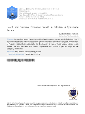 Health and Nutrional Economic Growth in  Pakistan: A Systematic Review