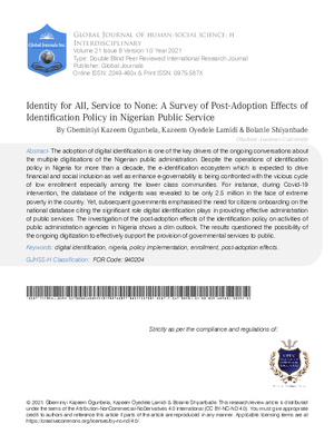 Identity for All, Service to None: A Survey of Post-Adoption Effects of  Identification Policy in Nigerian Public Service