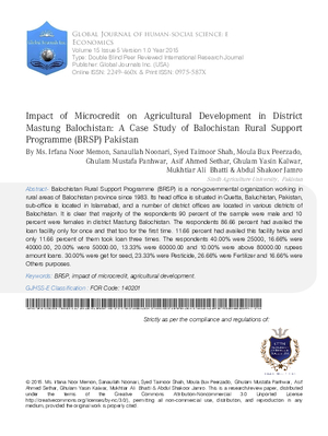 Impact of Microcredit on Agricultural Development in District Mastung Balochistan: A Case Study of Balochistan Rural Support Programme (BRSP) Pakistan