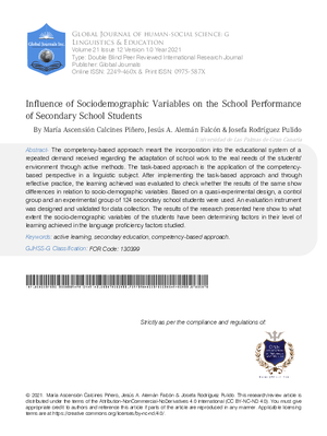 Influencia De Las Variables Sociodemográficas En El Rendimiento Escolar Del Alumnado De Educación Secundaria