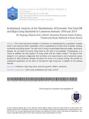 Institutional Analysis of the Determinants of Economic Non-Take-off and High Living Standards in Cameroon between 1990 and 2019