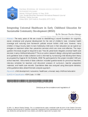 Integrating Universal Healthcare in Early Childhood Education for Sustainable Community Development (IHSD)