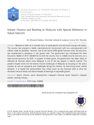 Islamic Finance and Banking in Malaysia with Special Reference to Sukuk Industry