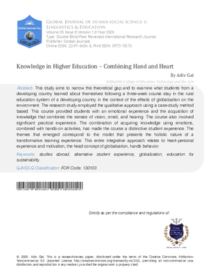 Knowledge in Higher Education –  Combining Hand and Heart