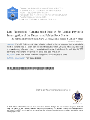Late Pleistocene Human used Rice in Sri Lanka: Phytolith Investigation of the Deposits at Fahien Rockshelter