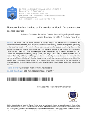 Literature Review: Studies on Spirituality in Moral Development for Teacher Practice