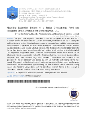 Modeling Retention Indices of a Series Components Food and Pollutants of the Environment: Methods; OLS, LAD