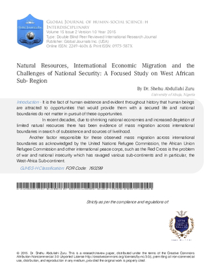 Natural Resources, International Economic Migration and the Challenges of National Security: A Focused Study on West African Sub- Region