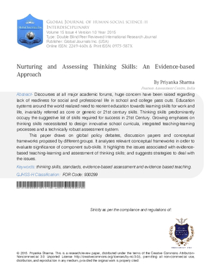 Nurturing and Assessing Thinking Skills: An Evidence-based Approach