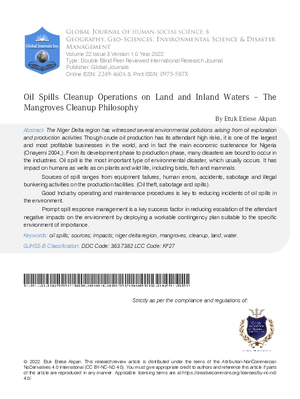 Oil Spills Cleanup Operations on Land and Inland Waters – The Mangroves Cleanup Philosophy