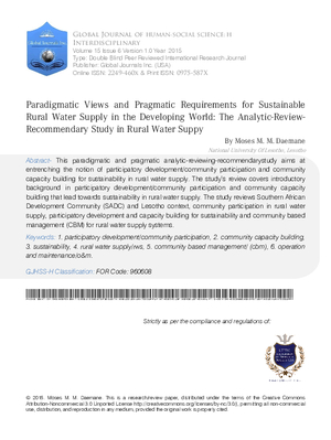 Paradigmatic Views and Pragmatic Requirements for Sustainable Rural Water Supply in the Developing World: The Analytic-Review-Recommendary Study in Rural Water Supply