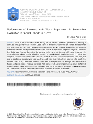 Performance of Learners with Visual Impairment in Summative Evaluation in Special  Schools in Kenya