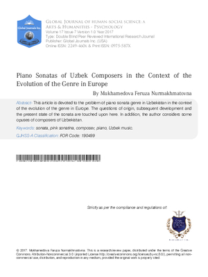 Piano Sonatas of Uzbek Composers in the Context of the  Evolution of the Genre in Europe