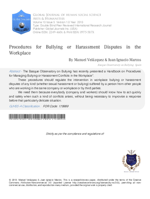 Procedures for Bullying or Harassment Disputes in the Workplace