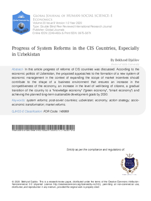 Progress of System Reforms in the CIS Countries, Especially in Uzbekistan