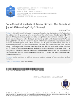 Socio-Historical Analysis of Islamic Sermon: The Genesis of Huṭbat al-ǧumuah (Fridays sermon)