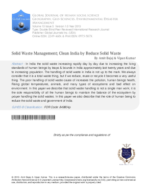 Solid Waste Management; Clean India by Reduce Solid Waste