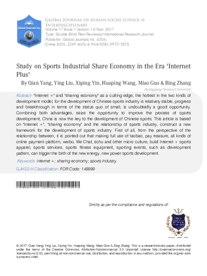 Study on Sports Industrial Share Economy in the Era Internet Plus