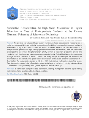 Summative Examination for High Stake Assessment in Higher Education: A Case of Undergraduate Students at the Kwame Nkrumah University of Science and Technology