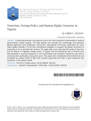 TERRORISM, FOREIGN POLICY AND HUMAN RIGHTS  CONCERNS IN NIGERIA