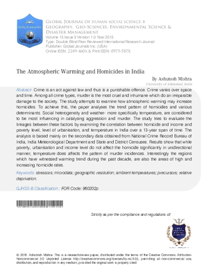The Atmospheric Warming and Homicides in India
