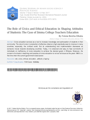 The Role of Civics and Ethical Education in Shaping Attitudes of Students: The Case of Jimma College of Teachers Education