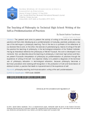 The Teaching of Philosophy in Technical High School: Writing of the Self as Problematization of Practices
