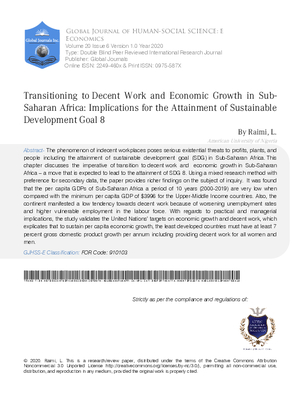 Transitioning to Decent Work and Economic Growth in Sub-Saharan Africa: Implications for the Attainment of Sustainable Development Goal 8