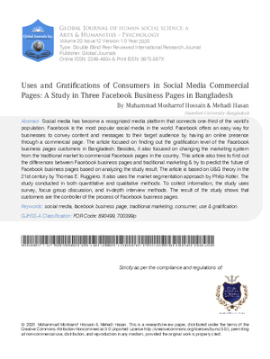 Uses and Gratifications of Consumers in Social Media Commercial Pages: A Study in Three Facebook  Business Pages in Bangladesh