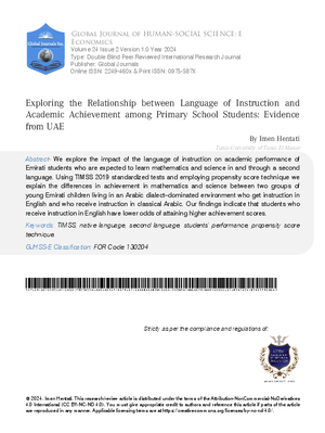 Exploring the Relationship Between Language of Instruction and Academic Achievement Among Primary School Students: Evidence from UAE
