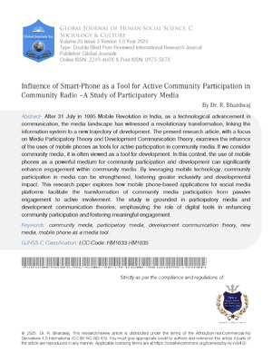 Influence of Smart-Phone as a Tool for Active Community Participation in  Community Radio –A Study of Participatory Media.
