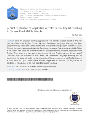 A Brief Exploration of Application of TBLT to Oral English Teaching in Chinese Rural Middle Schools