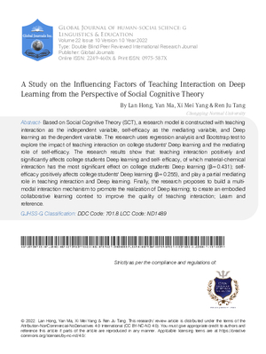 A Study on the Influencing Factors of Teaching Interaction on Deep Learning from the Perspective of Social Cognitive Theory