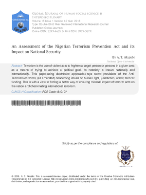 An Assessment of the Nigerian Terrorism Prevention Act and its Impact on National Security