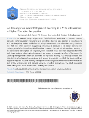 An Investigation into Self-Regulated Learning in a Virtual Classroom: A Higher  Education Perspective