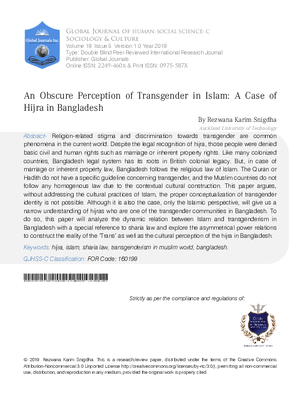 An Obscure Perception of Transgender in Islam: A Case of Hijra in Bangladesh