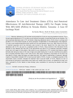 Attendance to care and treatment clinics (CTCs) and perceived effectiveness of Anti-retroviral Therapy (ART) for people living with HIV/AIDS  (PLHAs) in Newala district, Tanzania- a case of Luchinga