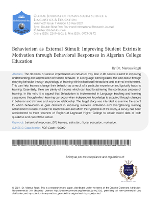 Behaviorism as External Stimuli: Improving Student Extrinsic Motivation through Behavioral Responses in Algerian College Education