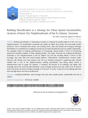 Building Densification as a Strategy for  Urban Spatial Sustainability:  Analysis of Inner City  Neighbourhoods of Dar Es Salaam, Tanzania