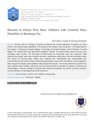 Burnout of Parent who have Children with Cerebral Palsy Disability in Bandung City