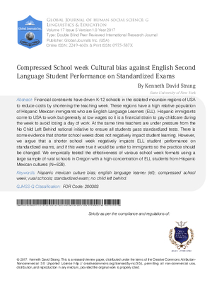 Compressed School Week Cultural Bias against English Second Language Student Performance on Standardized Exams