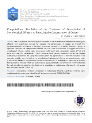 Computational Simulation of the Treatment of Remediation of Metallurgical Effluents to Reducing the Concentration of Copper