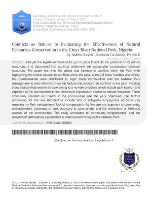 Conflicts as indices to evaluating the effectiveness of natural resources conservation in the Cross River National Park, Nigeria