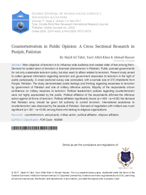 Counterterrorism in Public Opinion: A Cross Sectional Research in Punjab, Pakistan