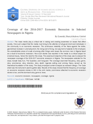 Coverage of the 2016-2017 Economic Recession in Selected Newspapers in Nigeria